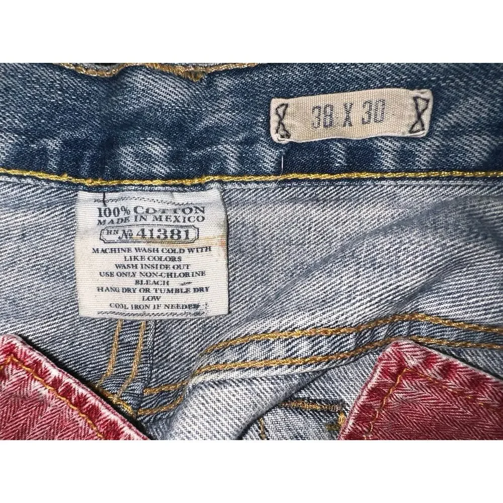 POLO RALPH LAUREN LT WASH BUTTON FLY VINTAGE STYLING JEANS 38 x 30 PATCHED AREA